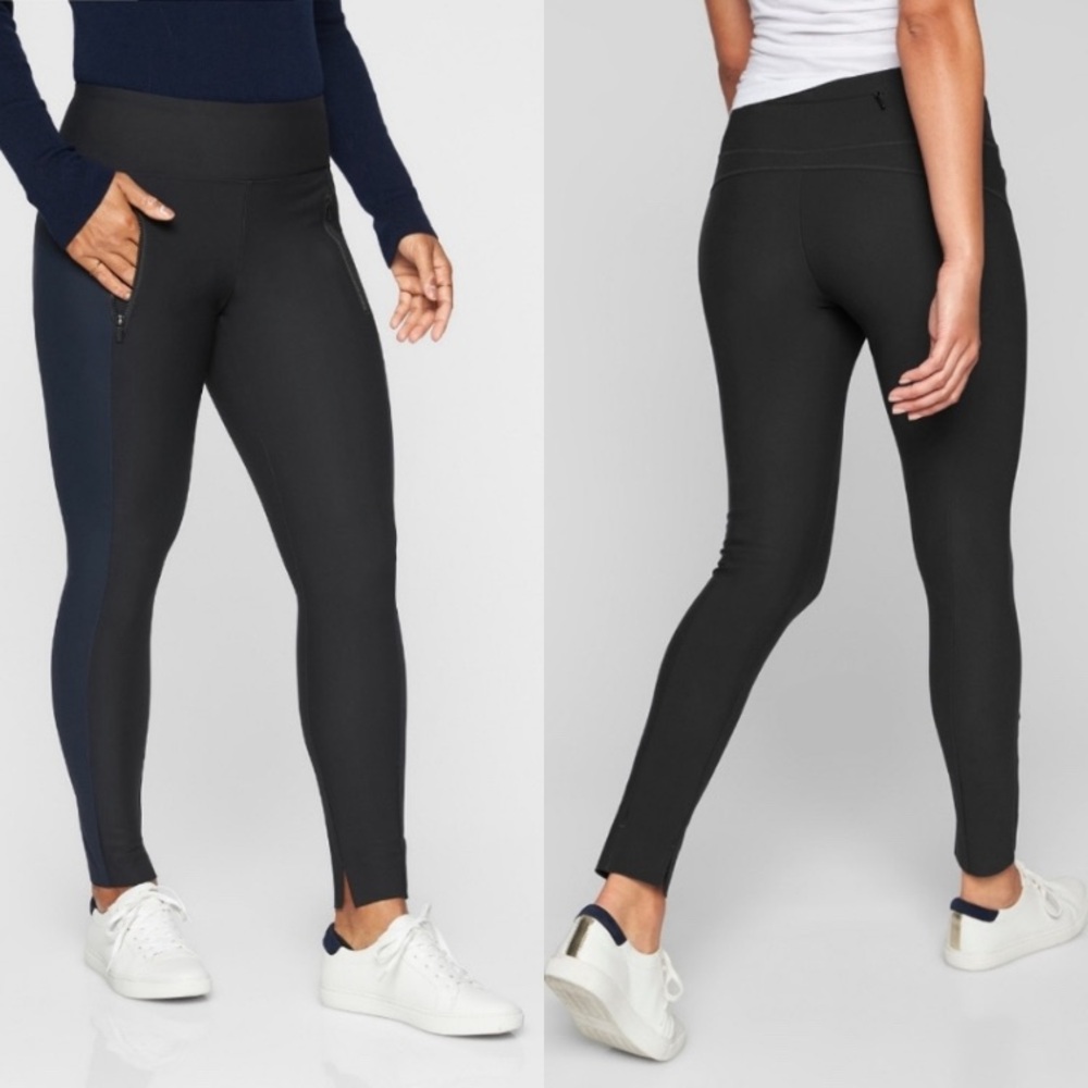 Athleta Stellar Tight Black and Navy Scuba Leggings